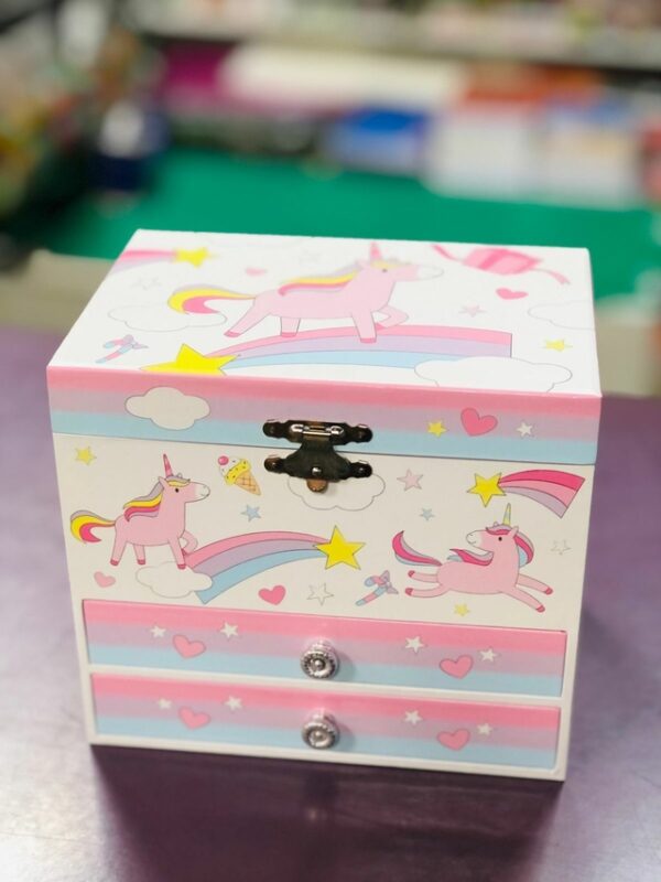 Caja Musical Con Cajones Unicornio Baul Alhajero A Cuerda - Imagen 3