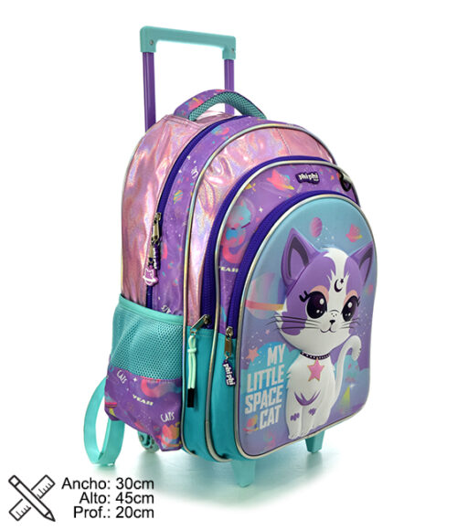 Mochila Con Carro Escolar  18 PULG Cat Gatito Infantil Con 3 Ruedas- Phi Phi Toys