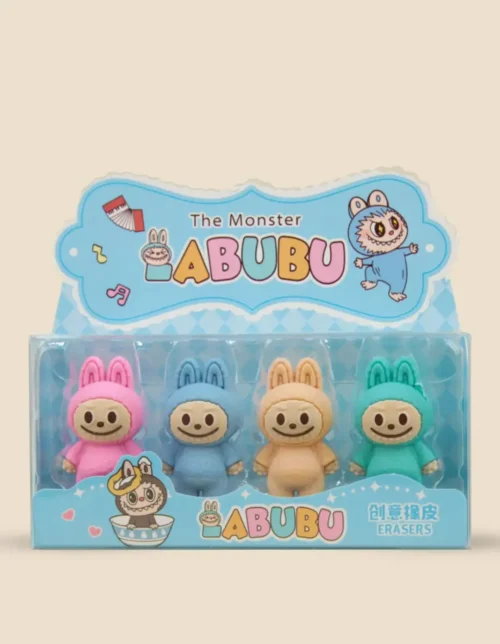 Pack Chico De 4 Gomas De Borrar Desarmables En blister Labubu