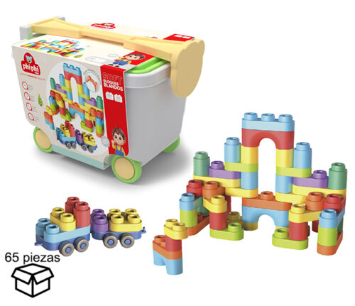BB007-Cajonera Con Rueda De Bloques Blandos Suaves De Construccion En Soft 65pcs  Primera Infancia- Phi Phi Toys