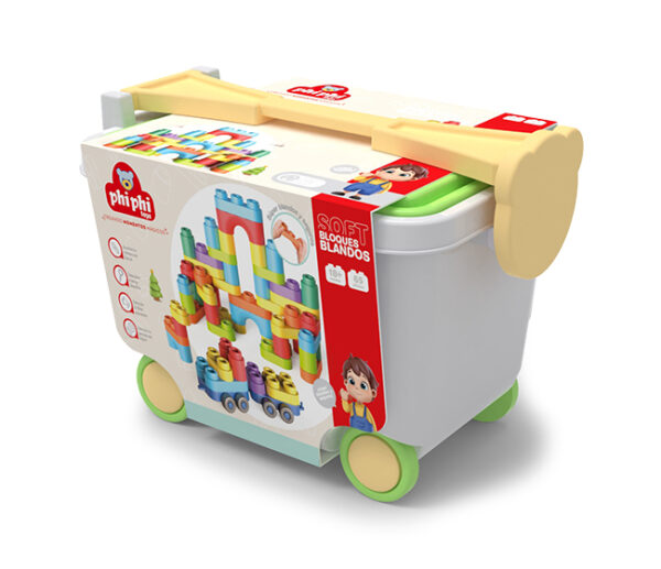 BB007-Cajonera Con Rueda De Bloques Blandos Suaves De Construccion En Soft 65pcs  Primera Infancia- Phi Phi Toys - Imagen 3