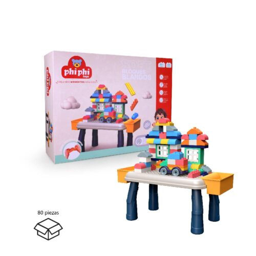 BB013-Mesita Con Bloques Blandos Suaves De Construccion Soft 80pcs  Primera Infancia- Phi Phi Toys