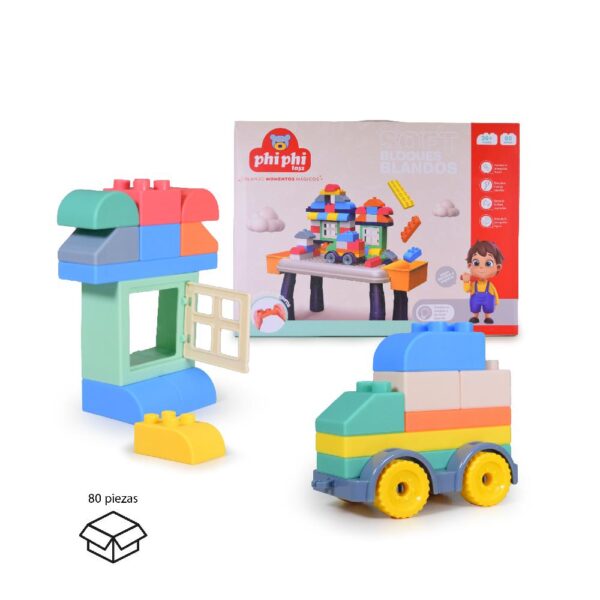 BB013-Mesita Con Bloques Blandos Suaves De Construccion Soft 80pcs  Primera Infancia- Phi Phi Toys - Imagen 2