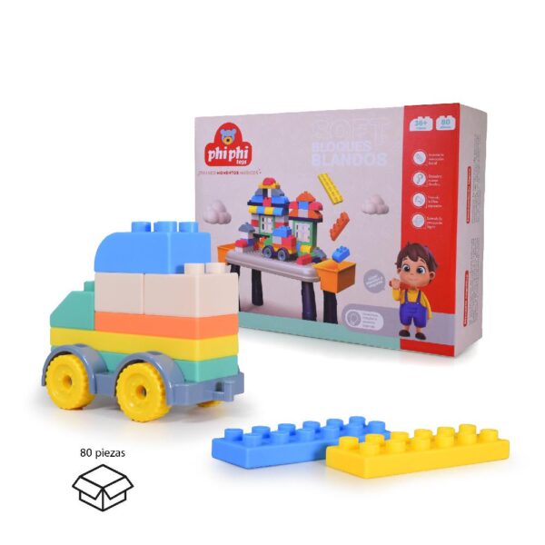 BB013-Mesita Con Bloques Blandos Suaves De Construccion Soft 80pcs  Primera Infancia- Phi Phi Toys - Imagen 3