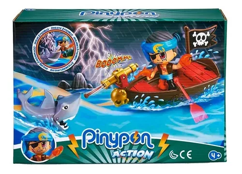 15587 -Pinypon Action Bote Pirata Figura Y Tiburon Con Lanzador