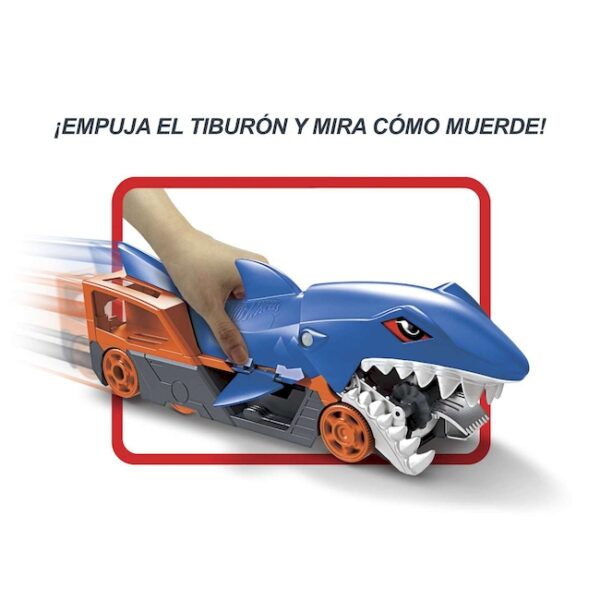Camión Hot Wheels Remolque Tiburon + Vehiculo escla1:64 - Imagen 4