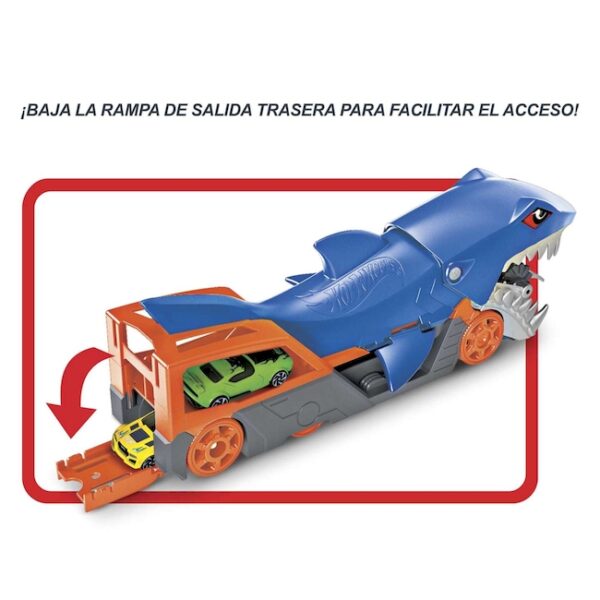 Camión Hot Wheels Remolque Tiburon + Vehiculo escla1:64 - Imagen 3