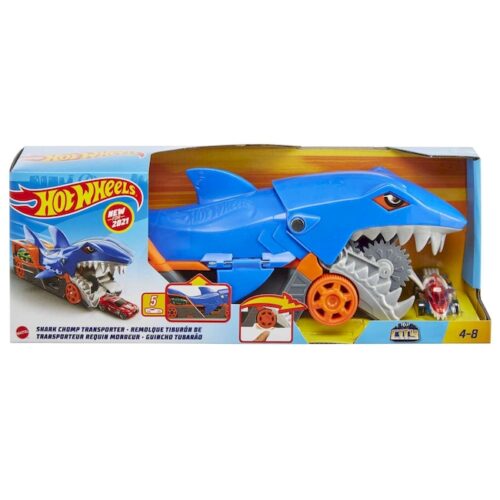 Camión Hot Wheels Remolque Tiburon + Vehiculo escla1:64