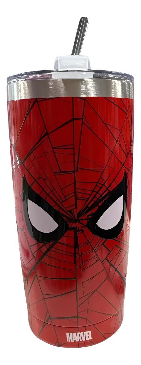 Vaso Térmico Spider-man Marvel 600ml Acero Inoxidable Doble Capa Con Tapa Hermética Y Sorbete Mantiene Bebidas Frías O Calientes Clandy