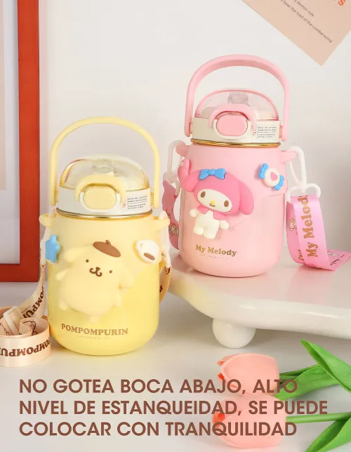 Botella Infantil 700Ml Sanrio Doble Capa Acero inoxidable y correa Varios Motivos - Imagen 3