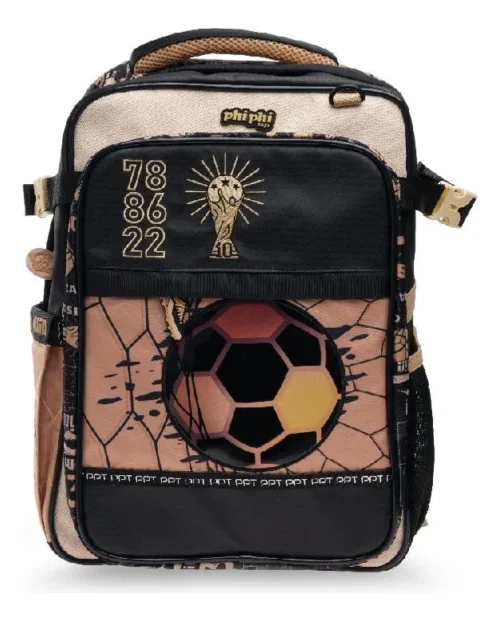 Mochila Escolar 16'' Fútbol Copa Del Mundo. Phi Phi Toys Color Negro C/dorado