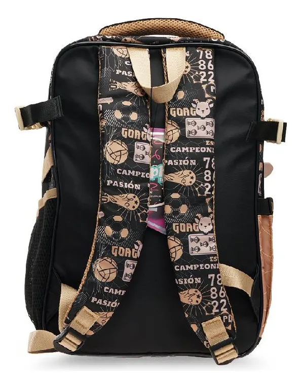 Mochila Escolar 16'' Fútbol Copa Del Mundo. Phi Phi Toys Color Negro C/dorado - Imagen 3